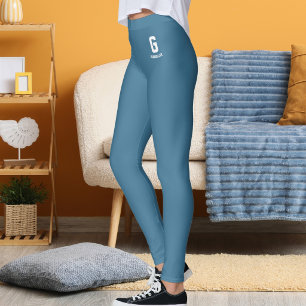 Personalize Name Classic Slate Blue White Monogram Leggings