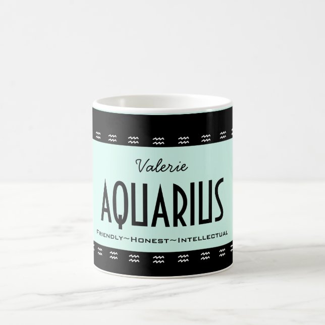 Personalize Name-Colour AQUARIUS Birthday Zodiac Coffee Mug (Center)