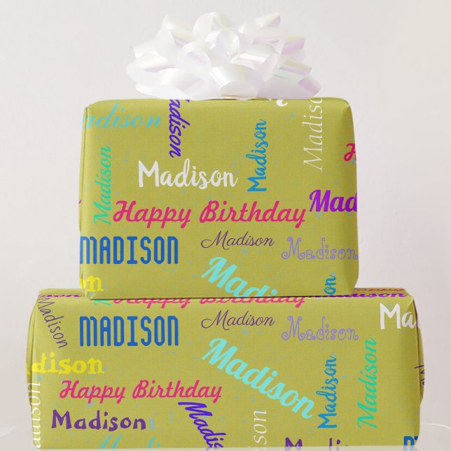 Personalize Name Colourful Birthday Party Gift Wrapping Paper (Creator Uploaded)