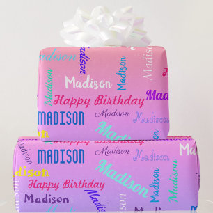 Personalize Name Colourful Birthday Party Gift Wrapping Paper