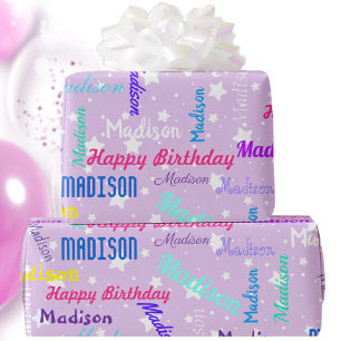 Personalize Name Colourful Birthday Party Purple Wrapping Paper