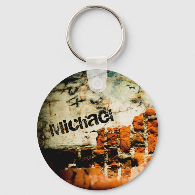 Personalize name Cool White orange Broken brick Wi Keychain (Front)