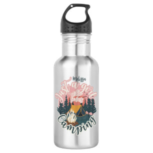 Personalize name cute aesthetic girl camping  532 ml water bottle