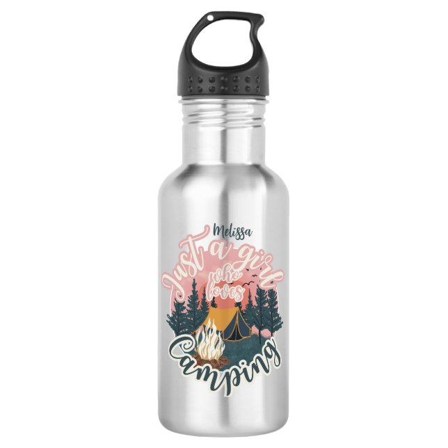 Personalize name cute aesthetic girl camping  532 ml water bottle (Front)