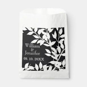 Personalize Name, Date Elegant Black & White leave Favour Bag