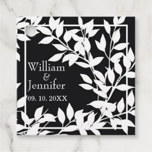 Personalize Name, Date Elegant Black & White leave Favour Tags