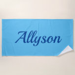 Personalize Name, Deep Blue Script / Sky Blue Beach Towel<br><div class="desc">Personalize your Name on this Cool and trendy Sky Blue Beach Towel in Deep Blue script. Makes a great gift for her or him,  boy or girl. Click “Customize” to change colors and type styles.</div>