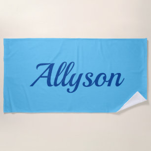 Personalize Name, Deep Blue Script / Sky Blue Beach Towel