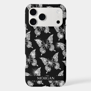 Personalize Name, Diamond Butterfly Pattern, Black