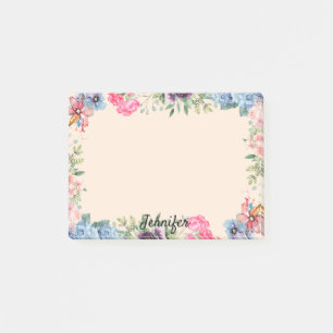 Personalize Name Flower Border Floral Post-it Notes