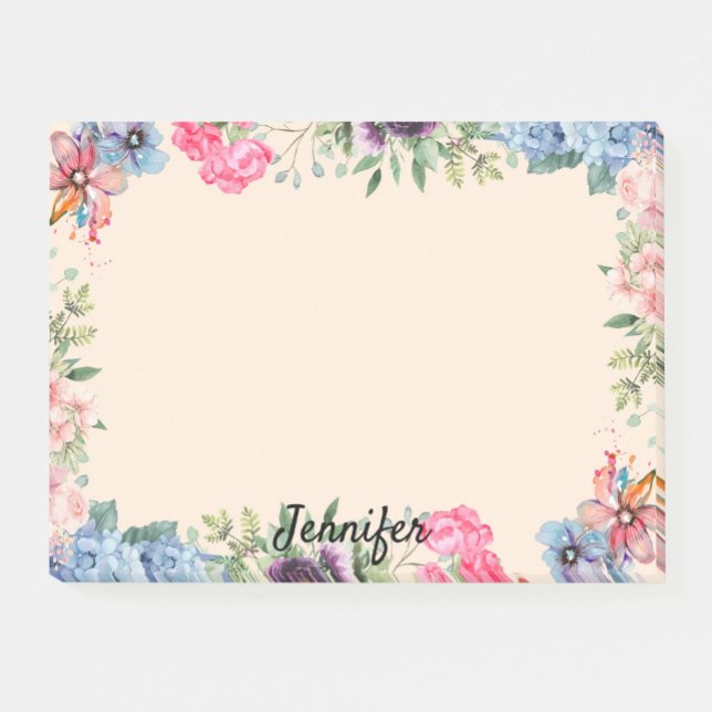 Personalize Name Flower Border Floral Post-it Notes (Creator Uploaded)