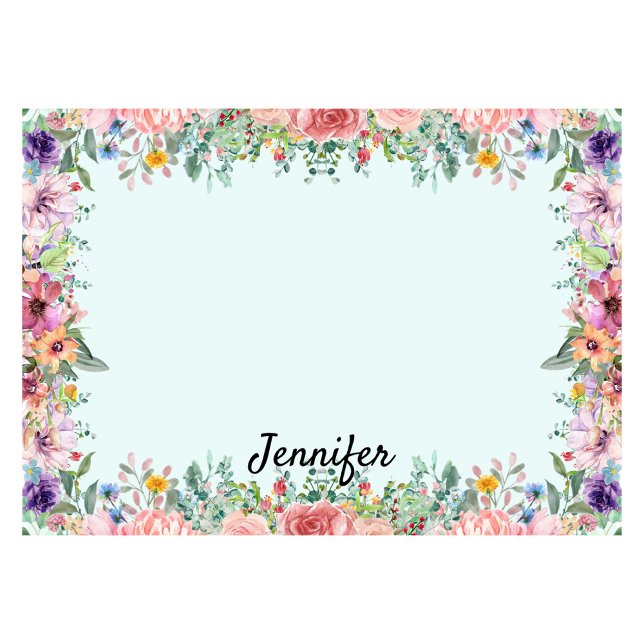 Personalize Name Flower Border Floral Post-it Notes (Creator Uploaded)