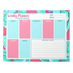Personalize Name Fuchsia Floral Weekly Planner  Notepad
