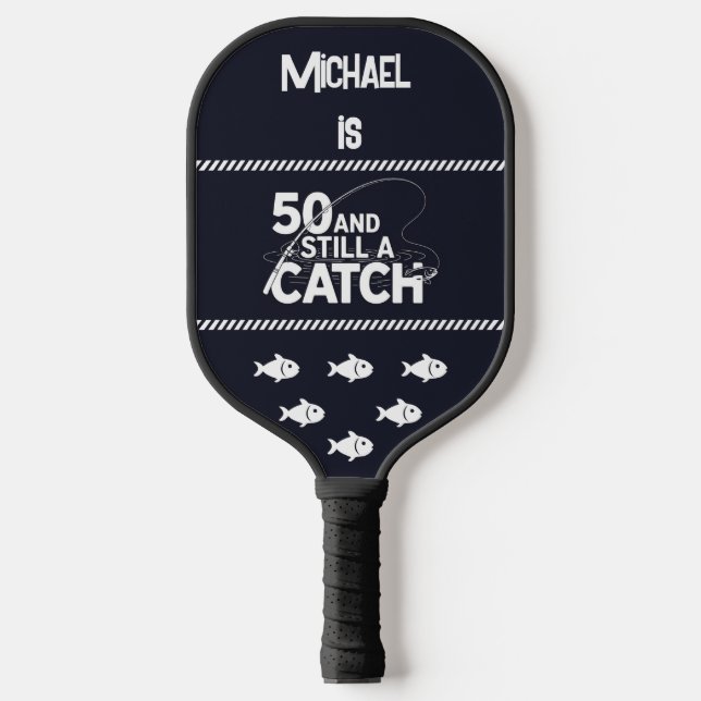  Personalize Name Funny Fishing 50th Birthday Gift Pickleball Paddle (Front)