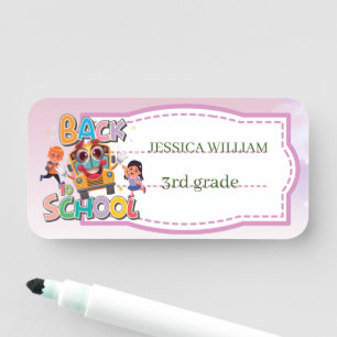 Personalize Name Funny School Bus Back To School Name Tag