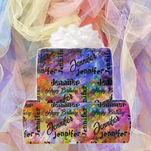 Personalize Name Happy Birthday Colour Splash Wrapping Paper