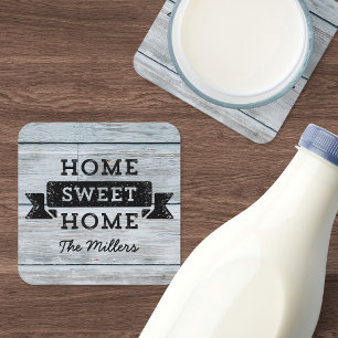 Personalize Name Home Sweet Home Pale Wood Rustic Coaster