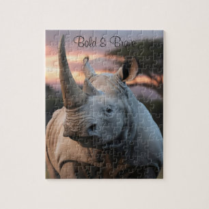 Personalize Name Horned Rhino Gift Jigsaw Puzzle