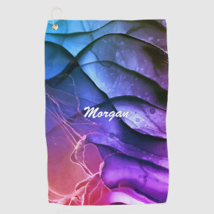 Personalize Name in White Script, Ink Abstract 2 Golf Towel