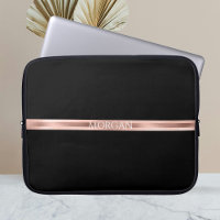 Personalize Name, Initials, Rose Gold Stripes, Blk