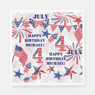 Personalize Name July Birthday Red White Blue Flag Napkin