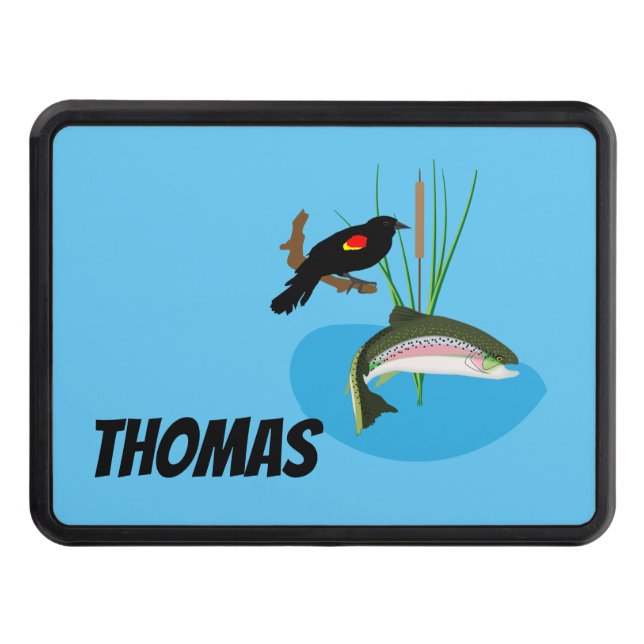 Personalize NAME Jumping Trout  Trailer Hitch Cover (Front)