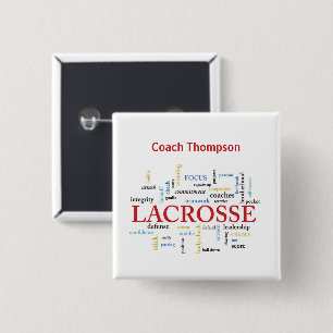 Personalize Name Lacrosse Coach Thanks Words 2 Inch Square Button