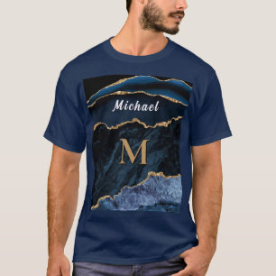 Personalize Name Letter Navy Blue Gold T-Shirt