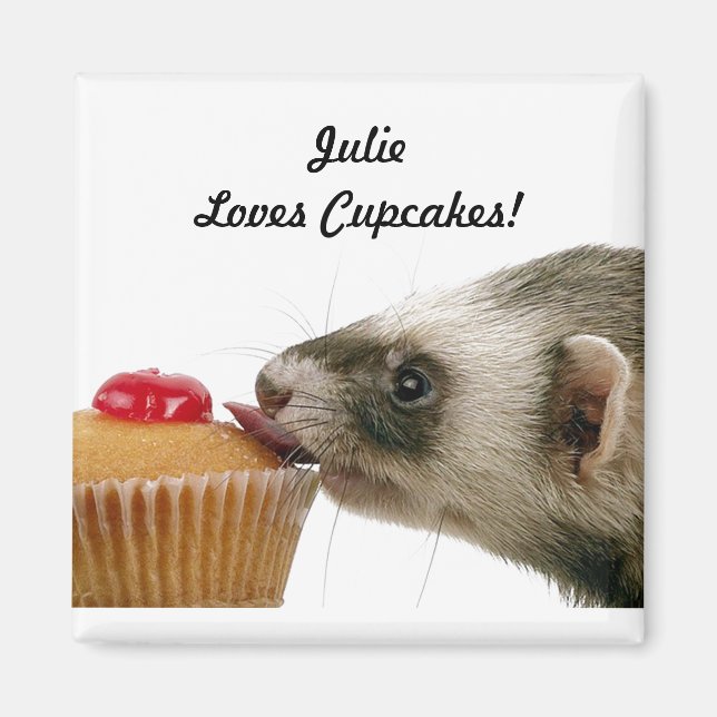 Personalize Name Loves Cupcakes Ferrets Magnet (Front)