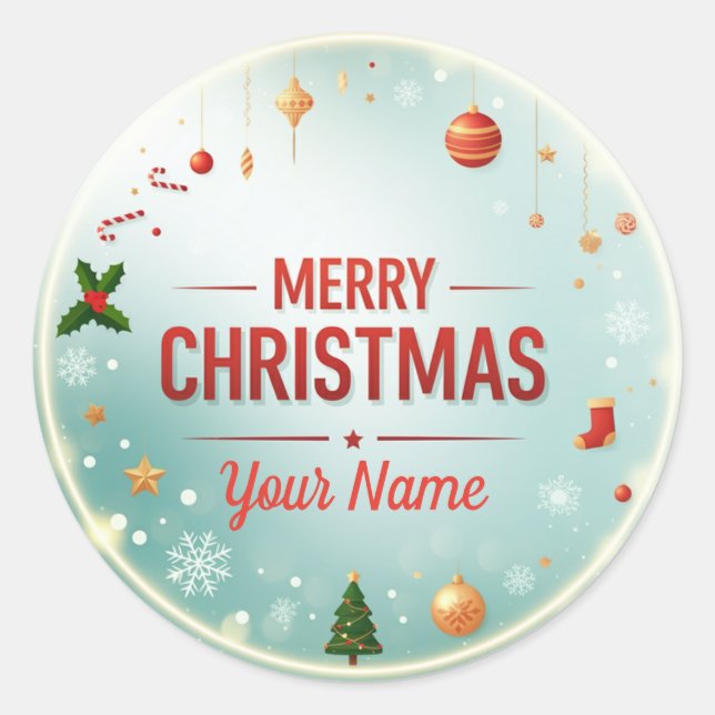 Personalize "Name" Mery Christmas Classic Round Sticker (Front)