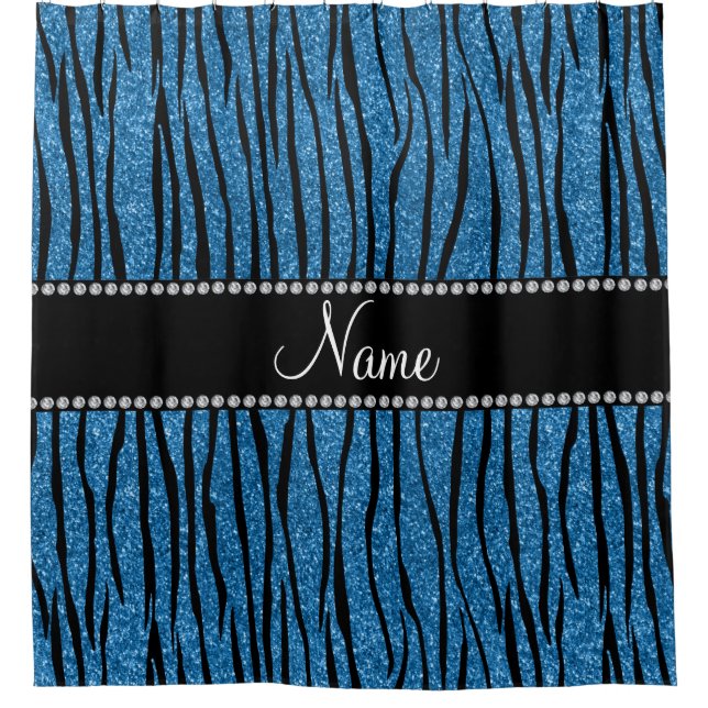 Personalize name misty blue glitter zebra stripes (Front)