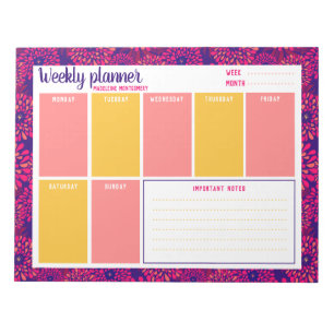 Personalize Name Modern Floral Weekly Planner Notepad