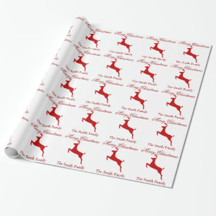Personalize Name Modern Red Reindeer Paper