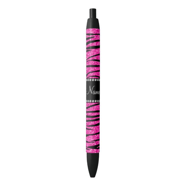 Personalize name neon hot pink glitter zebra black ink pen (Front Vertical)