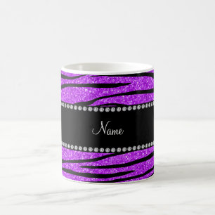Personalize name neon purple glitter zebra stripes coffee mug