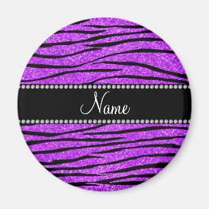 Personalize name neon purple glitter zebra stripes magnet