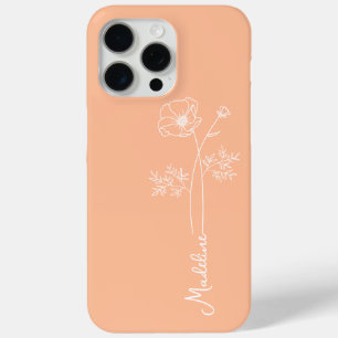 Personalize Name, October Birth Flower Peach Fuzz iPhone 15 Pro Max Case
