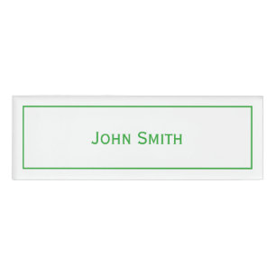 Personalize Name on Modern Minimal Green & White Name Tag