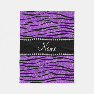 Personalize name pastel purple glitter zebra strip fleece blanket