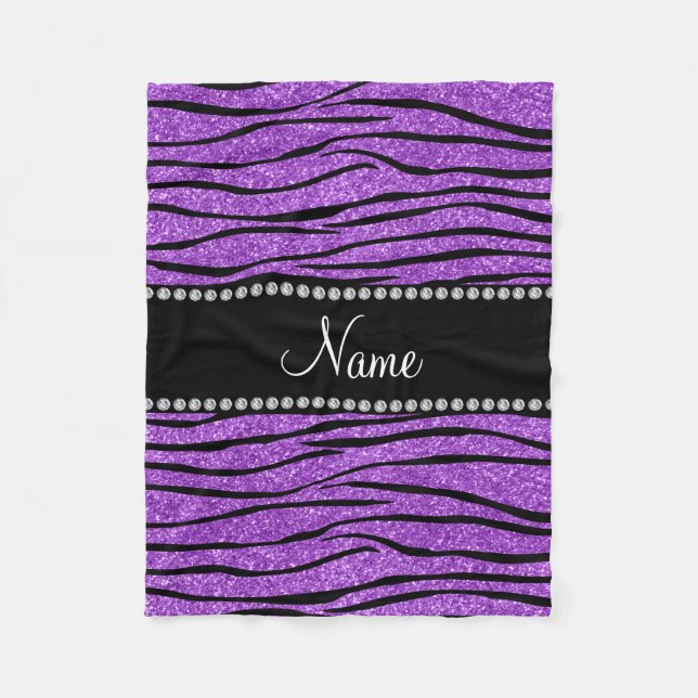 Personalize name pastel purple glitter zebra strip fleece blanket (Front)