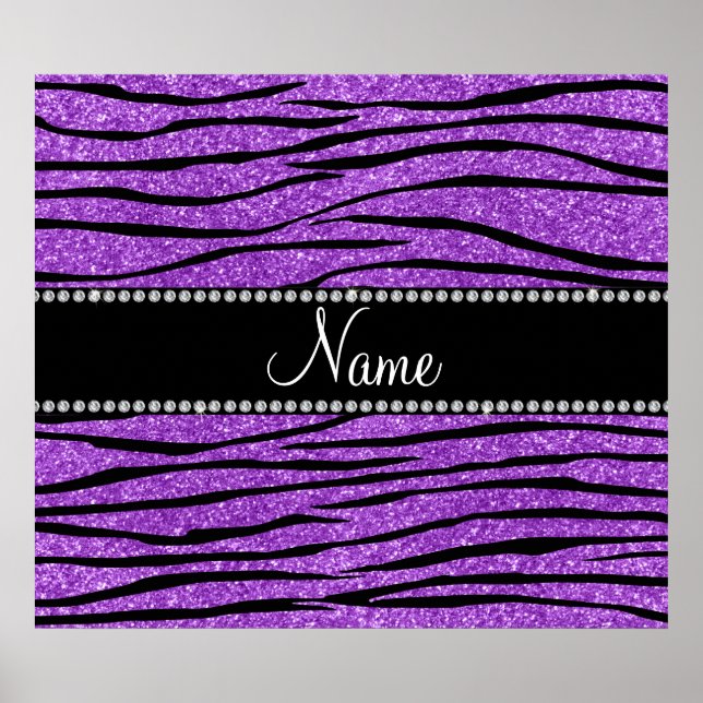 Personalize name pastel purple glitter zebra strip poster (Front)