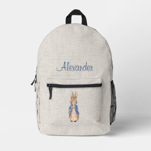 Personalize Name Peter the Rabbit beige linen  Printed Backpack