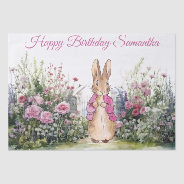 Personalize Name Peter the Rabbit Pink Jacket  Tissue Paper (Front)