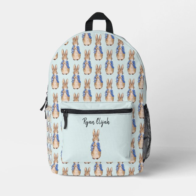 Personalize Name Peter the Rabbit white bubble gum Printed Backpack (Front)