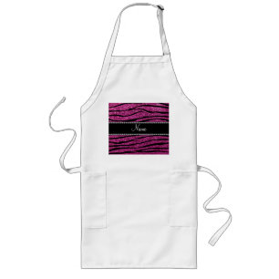 Personalize name pink glitter zebra stripes long apron