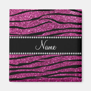 Personalize name pink glitter zebra stripes magnet