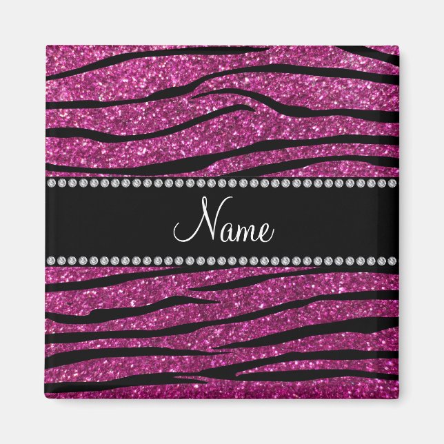 Personalize name pink glitter zebra stripes magnet (Front)