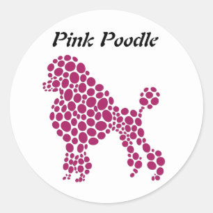 Personalize Name Pink Polka Dot Poodle Dog Classic Round Sticker