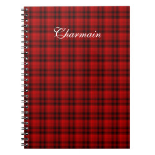 Personalize Name Plaid Black Red Notebook