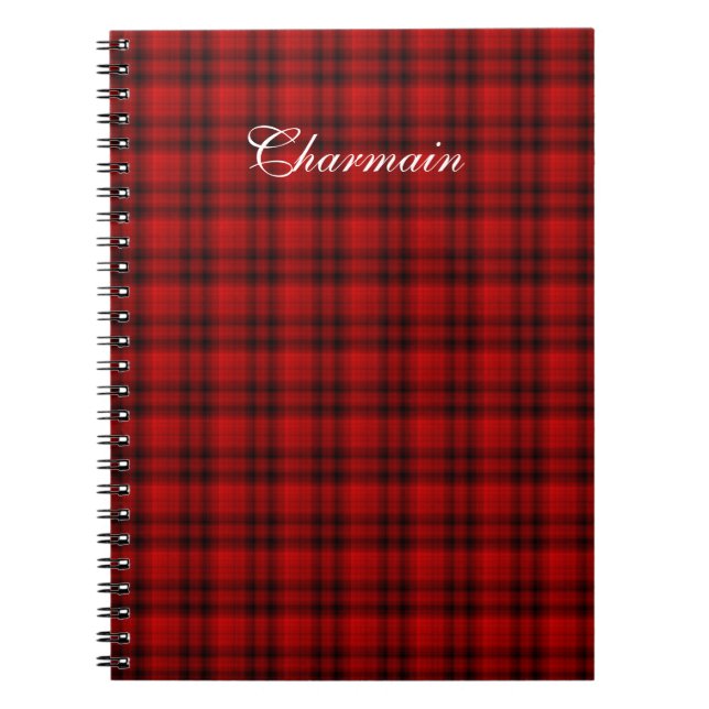 Personalize Name Plaid Black Red Notebook (Front)